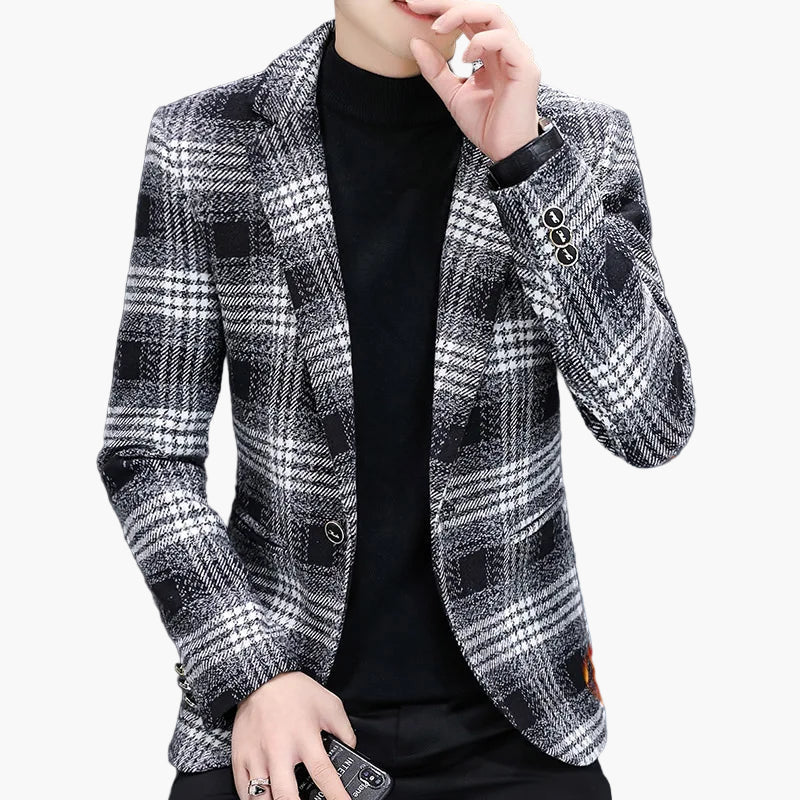 Herren Kariertes Sakko Modern Business Freizeit Eleganter Blazer