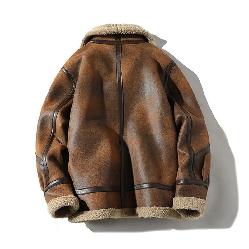 Unisex Winterjacke mit Sherpa-Futter und Reißverschluss – Braun