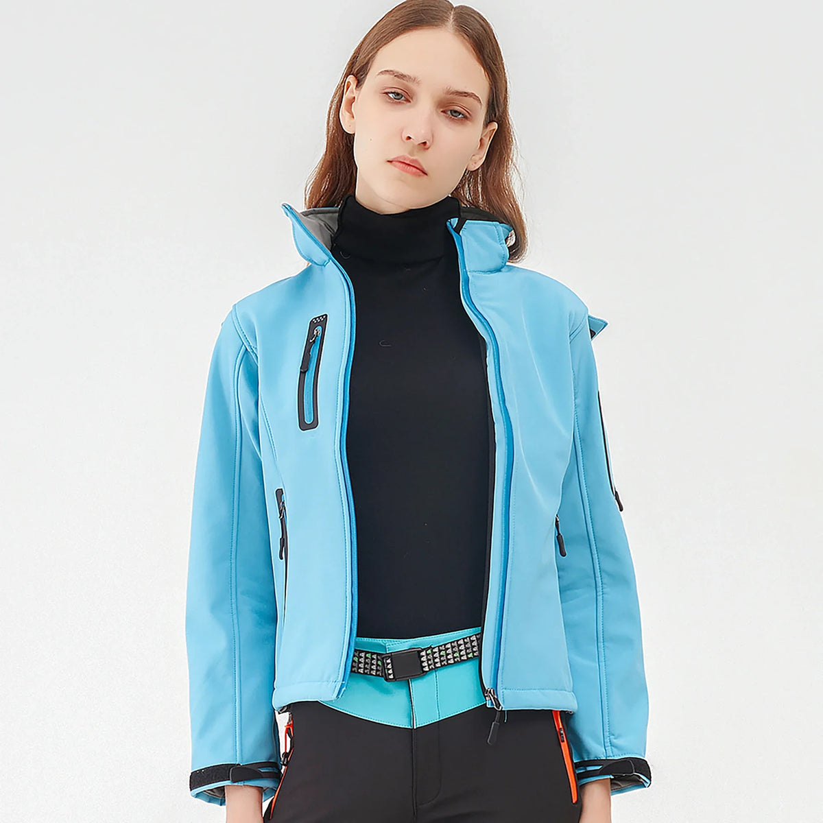 Damen Softshelljacke mit Stehkragen winddicht wasserabweisend Schwarz