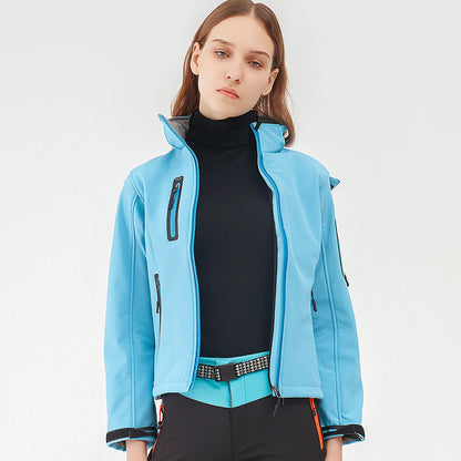 Damen Softshelljacke mit Stehkragen winddicht wasserabweisend Schwarz