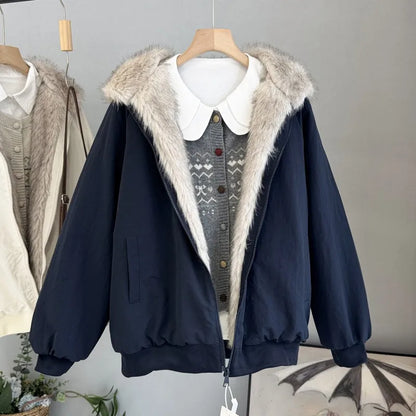Damen Bomberjacke mit Kapuze und Kunstfellbesatz