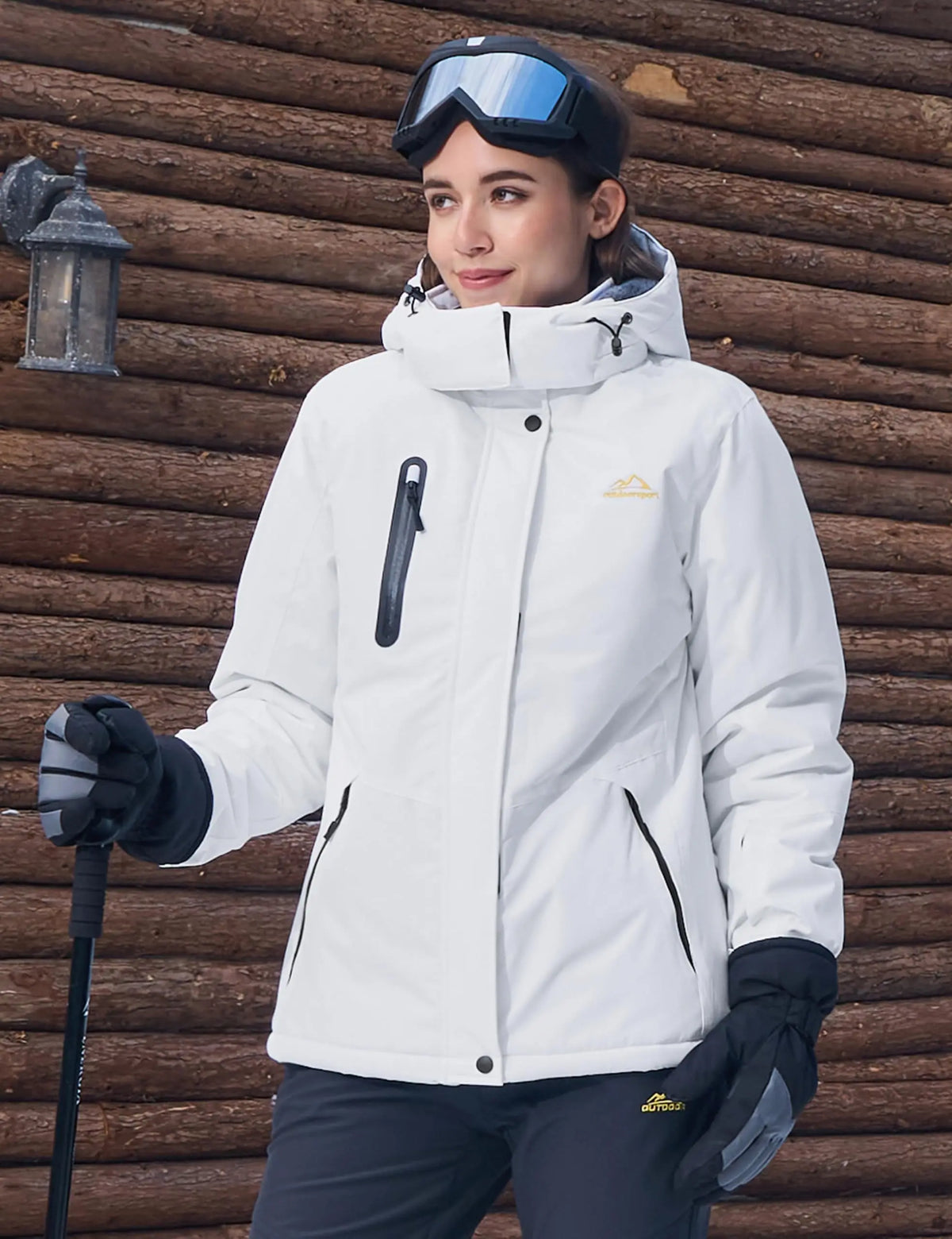 Damen Winterjacke Outdoor Jacke mit Kapuze und Reißverschlüssen