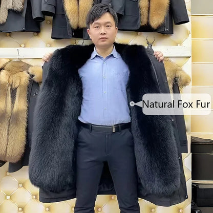 Herren Winterparka mit abnehmbarem Kunstfellfutter Schwarz