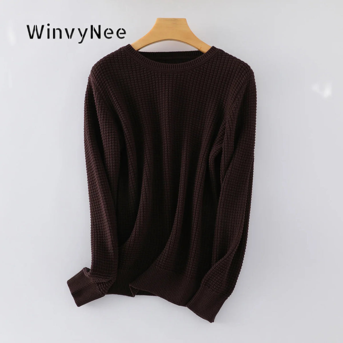 Damen Feinstrickpullover Rundhals Langarm Waffelmuster