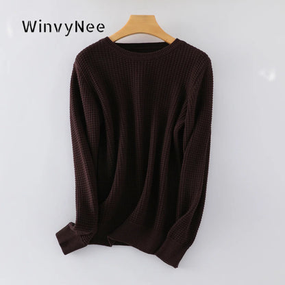 Damen Feinstrickpullover Rundhals Langarm Waffelmuster