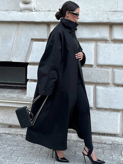 Damen Trenchcoat Lang Übergangsjacke Mantel mit Gürtel