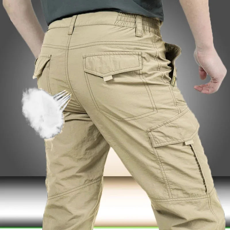 Herren Cargo Hose Grau mit Seitentaschen & elastischem Bund