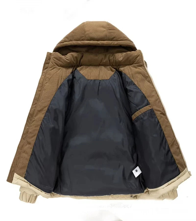 Unisex Winter Steppjacke mit Kapuze, Kontrastmaterial, Gesteppt