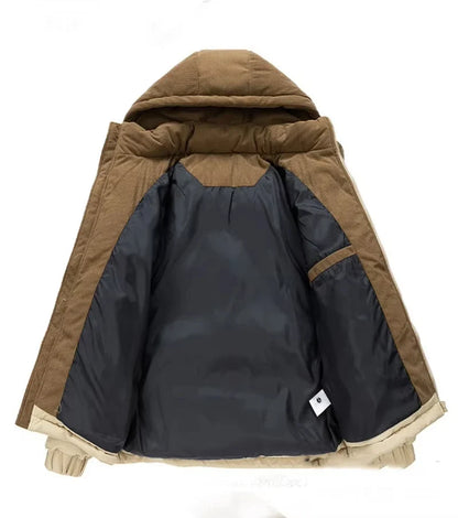 Unisex Winter Steppjacke mit Kapuze, Kontrastmaterial, Gesteppt