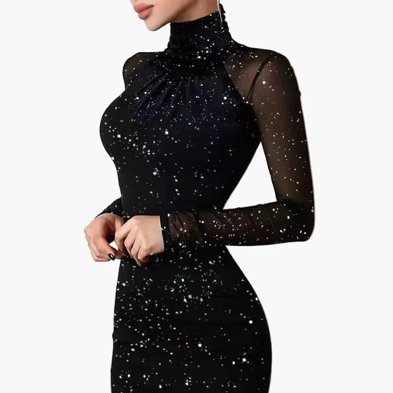 Damen Partykleid mit Glitzer-Effekt und Mesh-Ärmeln – Elegantes figurbetontes Minikleid für festliche Anlässe