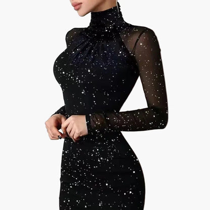 Damen Partykleid mit Glitzer-Effekt und Mesh-Ärmeln – Elegantes figurbetontes Minikleid für festliche Anlässe
