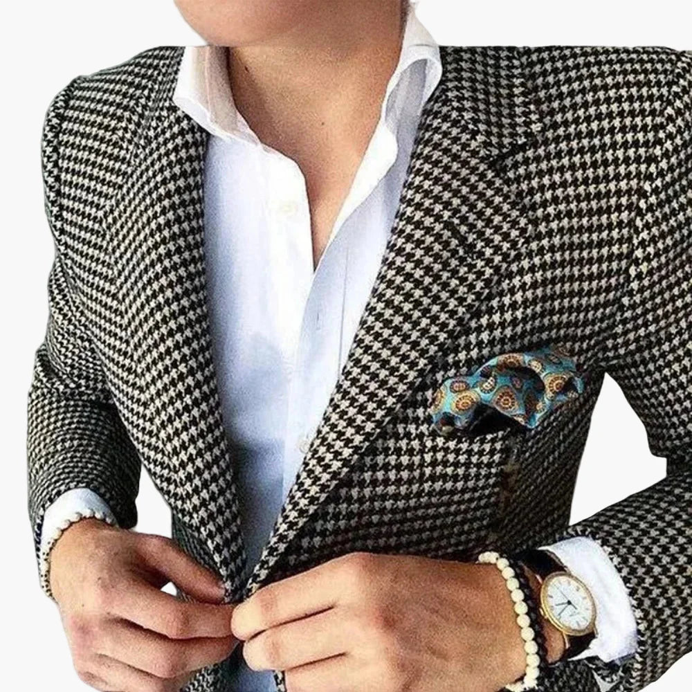 Herren Hahnentritt Sakko – Eleganter Business & Freizeit Blazer im Retro-Stil