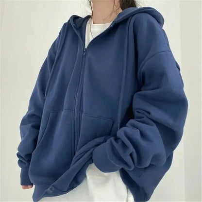 Unisex Oversize Kapuzenjacke mit Reißverschluss – Bequemer Kapuzenpullover mit Bauchtasche