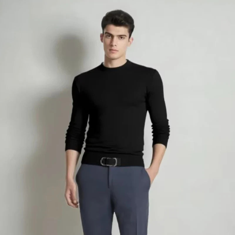 Herren Rundhals Pullover Langarm Feinstrick