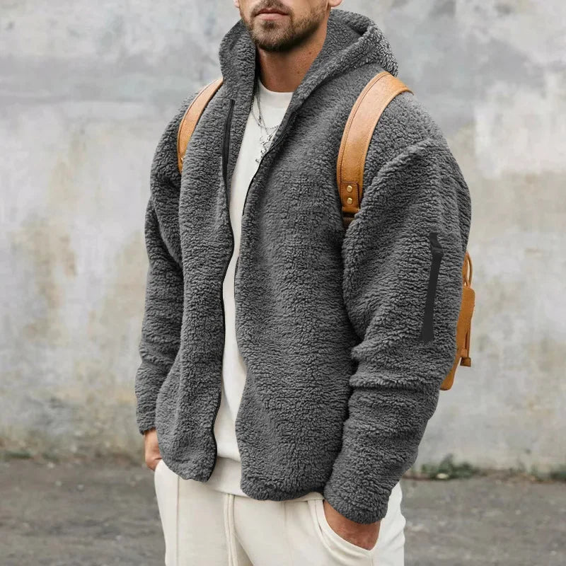 Teddyfleece Kapuzenjacke mit Reißverschluss für Herren