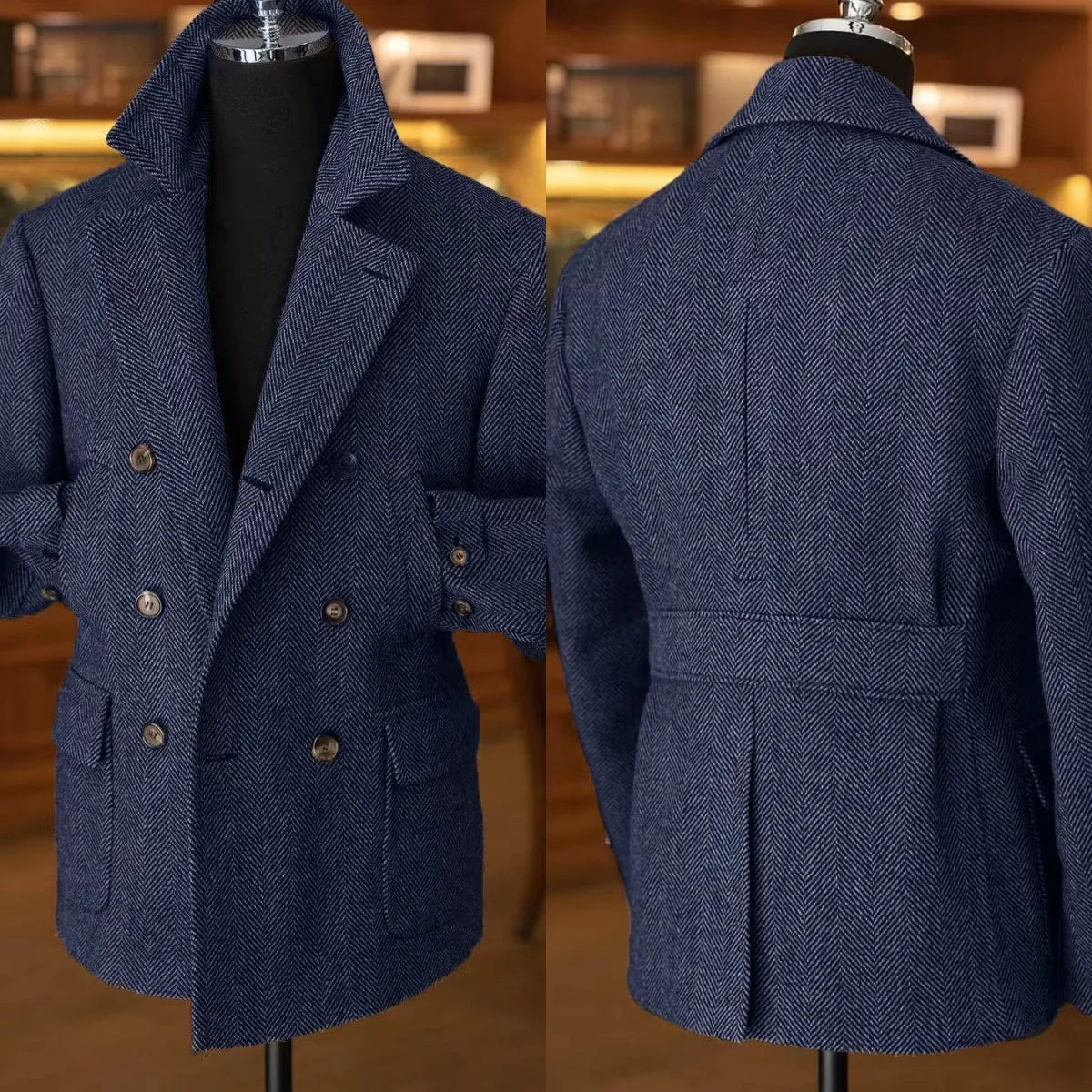 Herren Vintage Doppelreihiger Hahnentritt Blazer – Eleganter Stil für formelle Anlässe und Freizeit