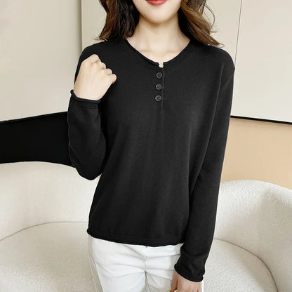 Damen Langarmshirt mit Knopfleiste Henley-Ausschnitt