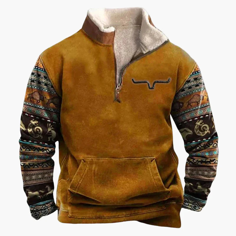 Herren Fleece Pullover mit Ethno Muster und Wildwest-Charme – Outdoor & Freizeit