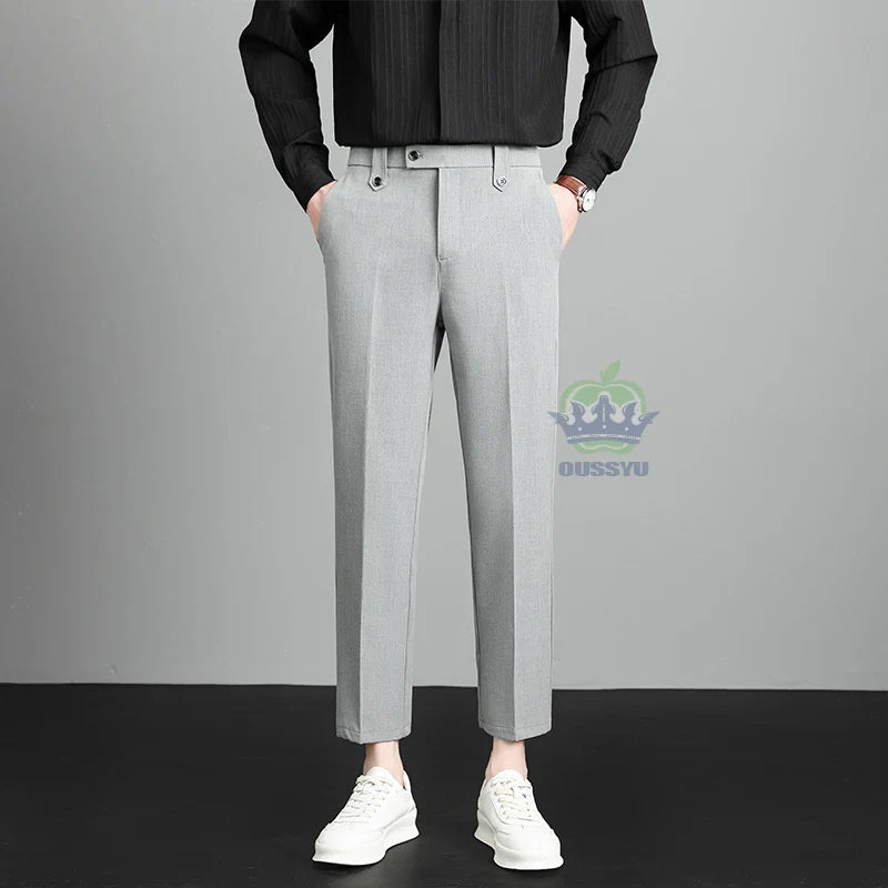 Herren Hose Beige Business-Stil Schmal Geschnitten