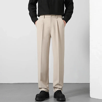 Herren Freizeithose Weites Bein Bundfalten Beige Braun