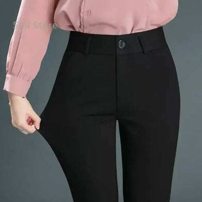 Damen Stoffhose mit geradem Bein, Hohe Taille, Stretch-Material, Elegante Business Hose