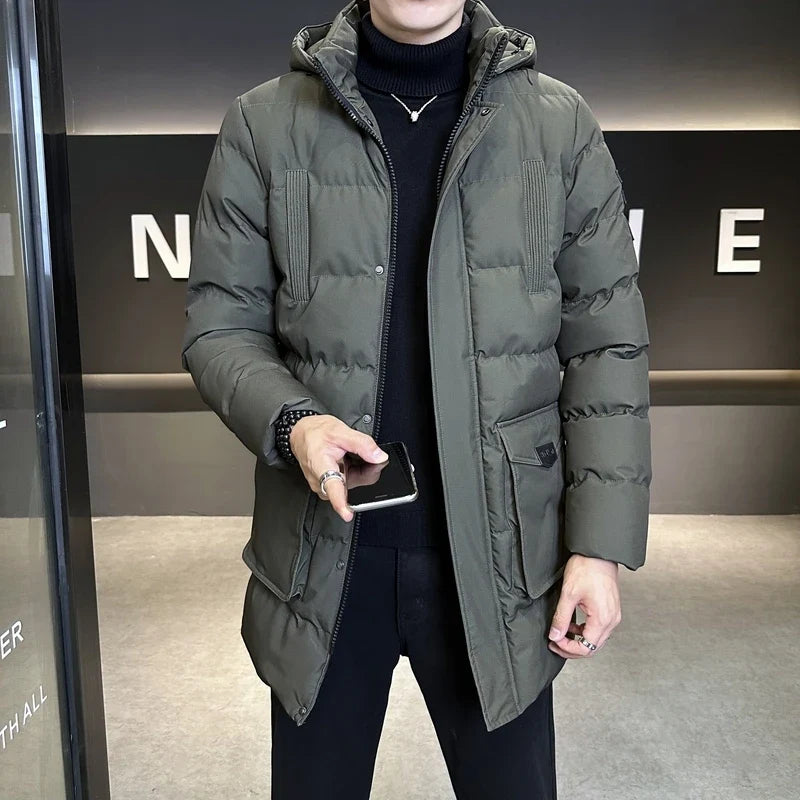 Herren Steppjacke lang gefüttert mit Kapuze Winter Parka