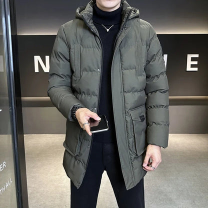 Herren Steppjacke lang gefüttert mit Kapuze Winter Parka