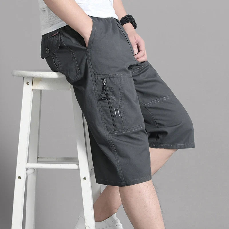 Herren Cargo Shorts Capri Hose Bermuda mit elastischem Bund & Taschen