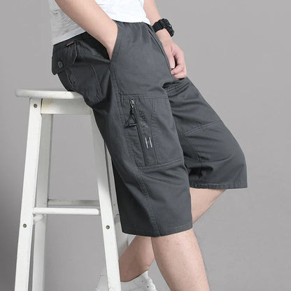 Herren Cargo Shorts Capri Hose Bermuda mit elastischem Bund & Taschen