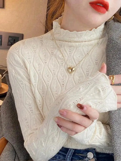 Damen Rollkragenpullover mit Rautenmuster, Langarm, schmal geschnitten