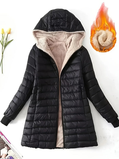 Damen Steppjacke mit Kapuze und Plüschfutter