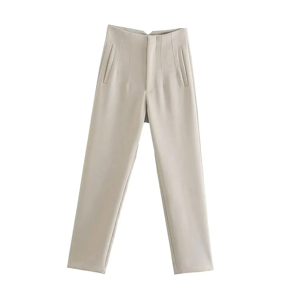 Damen Chinohose High Waist Gerade Beine Elegante Stoffhose Freizeithose