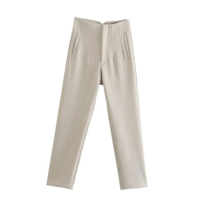 Damen Chinohose High Waist Gerade Beine Elegante Stoffhose Freizeithose
