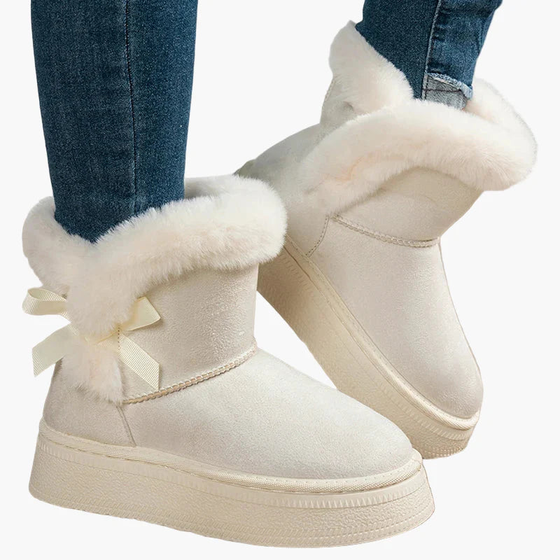 Damen Winter Stiefel mit Fellbesatz und Schleife – Warme, modische Winterboots für Alltag und Freizeit