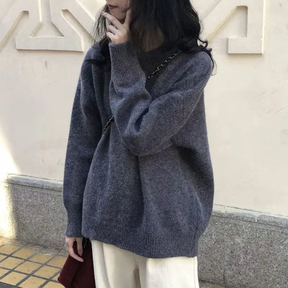 Damen Oversize Retro Strickpullover – Lässiger Herbst Winter Basic Sweater für Alltag & Freizeit