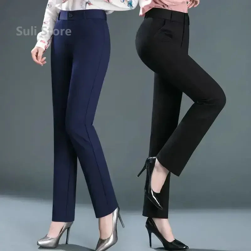 Damen Stoffhose mit geradem Bein, Hohe Taille, Stretch-Material, Elegante Business Hose