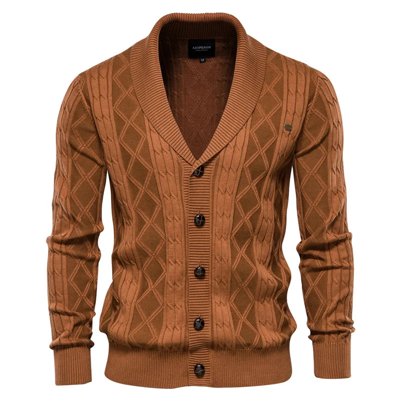 Herren Strickjacke Cardigan mit Schalkragen & Rautenmuster