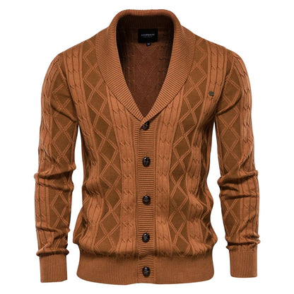 Herren Strickjacke Cardigan mit Schalkragen & Rautenmuster