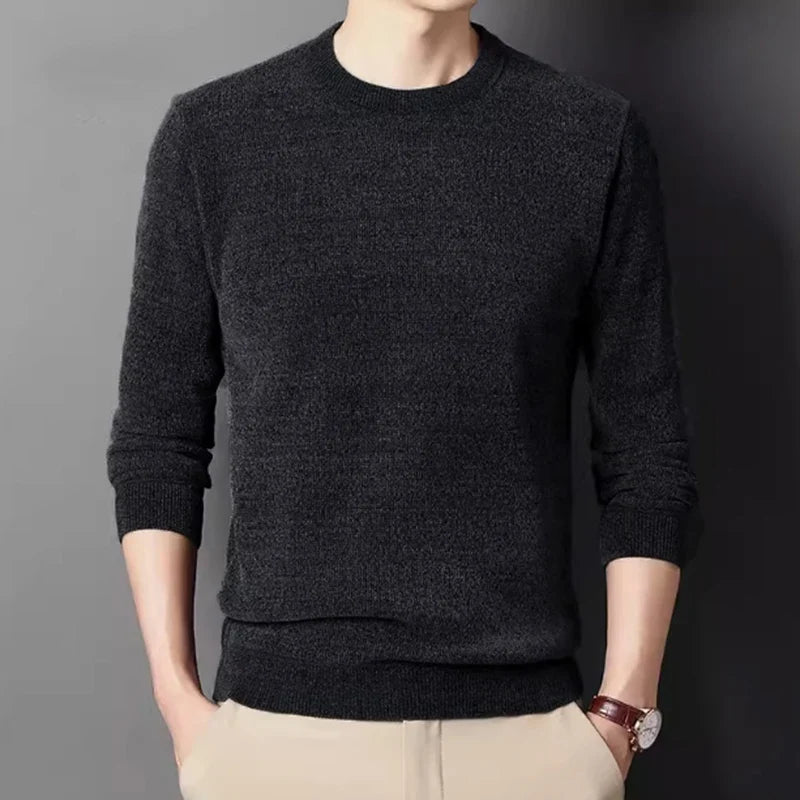 Herren Winter Pullover Rundhals Langarm Uni Farbe Warm gefüttert