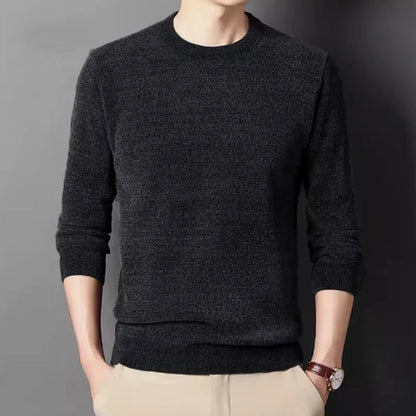 Herren Winter Pullover Rundhals Langarm Uni Farbe Warm gefüttert