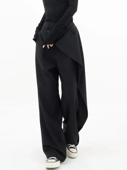 Schwarze Hose mit Wickeldesign, weitem Bein und Knopfverschluss