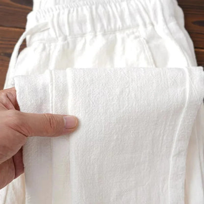 Leichte Hose aus Leinenstoff mit elastischem Bund – Weiß