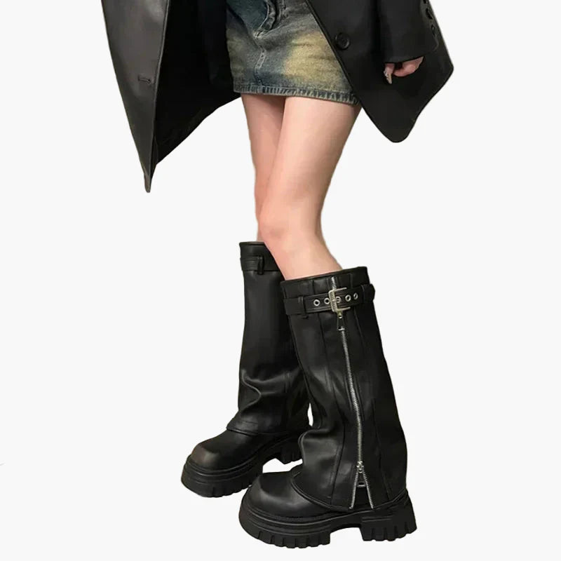 Damen Plateau Stiefel mit Reißverschluss – Trendige Chunky Boots für Herbst und Winter