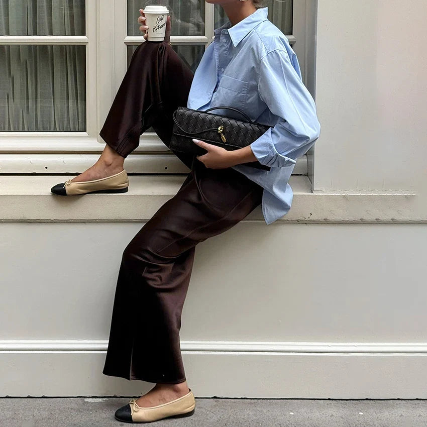 Damen Weite Bein Hose glänzend – Elegante Hose mit weitem Bein in verschiedenen Farben