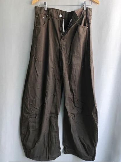 Weite Baggy Hose für Damen in Dunkelgrau/Braun mit geradem Bein
