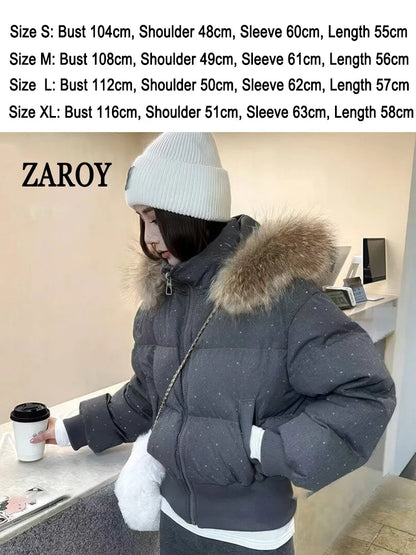 Damen Steppjacke mit Kapuze und Druckknöpfen, Winterjacke gefüttert