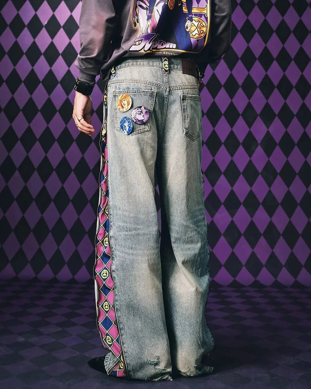 Jeanshose Hellblau Wide-Leg mit Seitenstreifen Muster