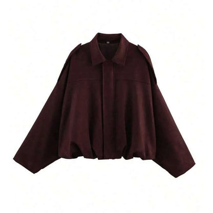Damen Kurzjacke Oversize Cropped mit Kragen Braun