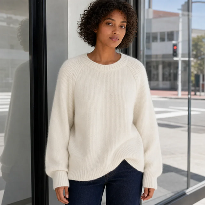 Damen Oversize Rippstrick Pullover Rundhals