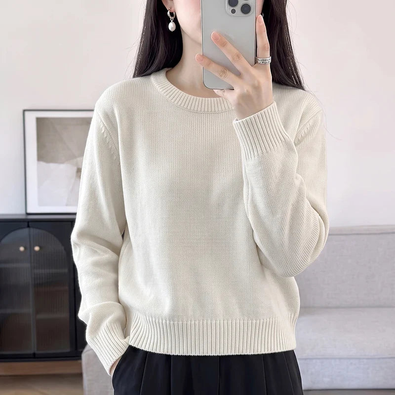 Damen Pullover Rundhals Langarm Strickpullover